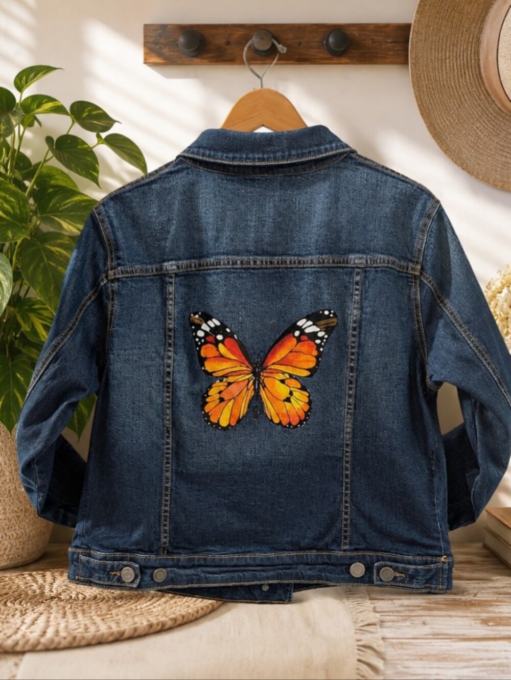 Torrid | Size 0 (12 Curvy) UpCycled Denim Jacket | Monarch Butterfly 🦋